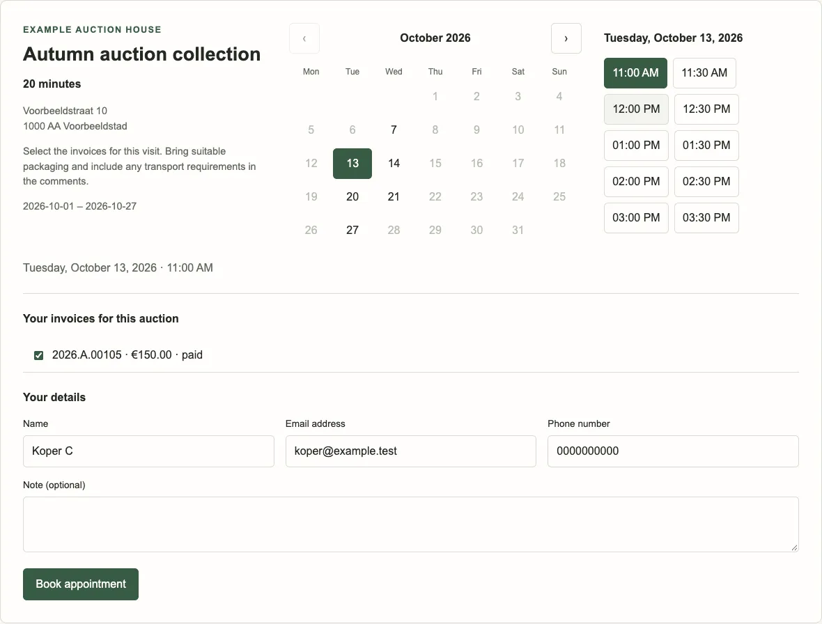 A signed-in buyer selecting an invoice for collection