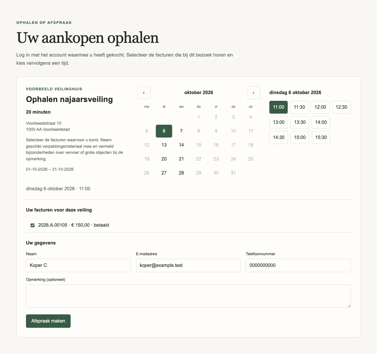 Een ingelogde koper kiest de eigen factuur in het ophaalvoorbeeld