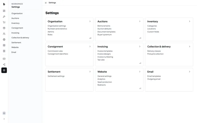 The main Bidvise settings overview